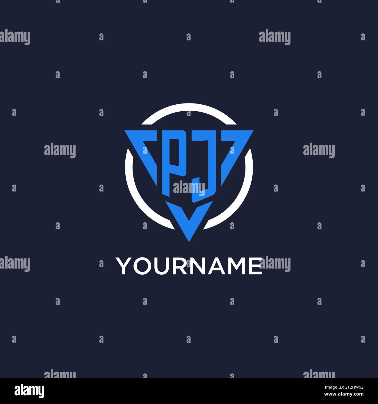 PJ monogram logo with triangle shape and circle design vector Stock Vector
