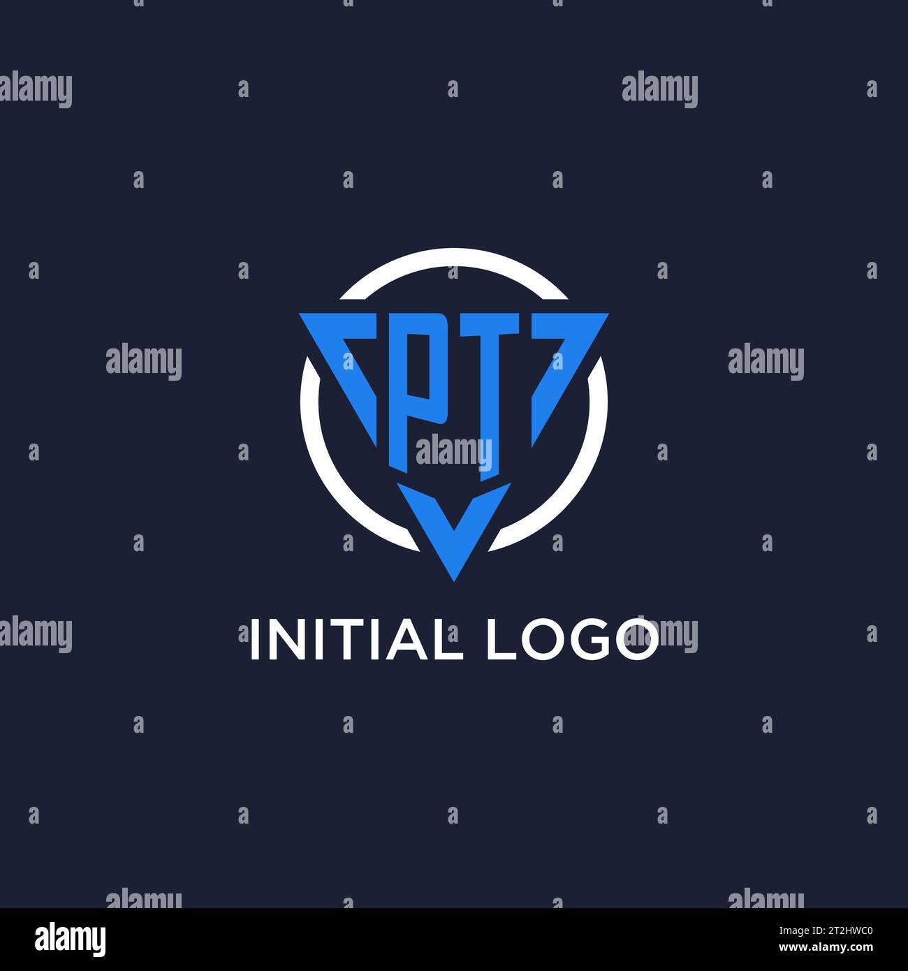 PT monogram logo with triangle shape and circle design vector Stock Vector