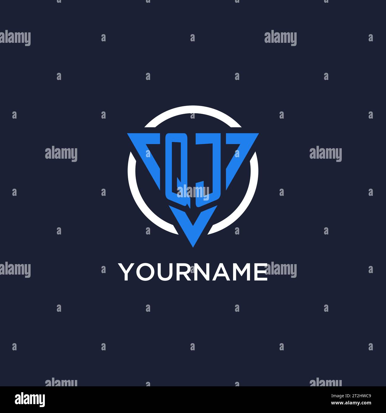 QJ monogram logo with triangle shape and circle design vector Stock Vector