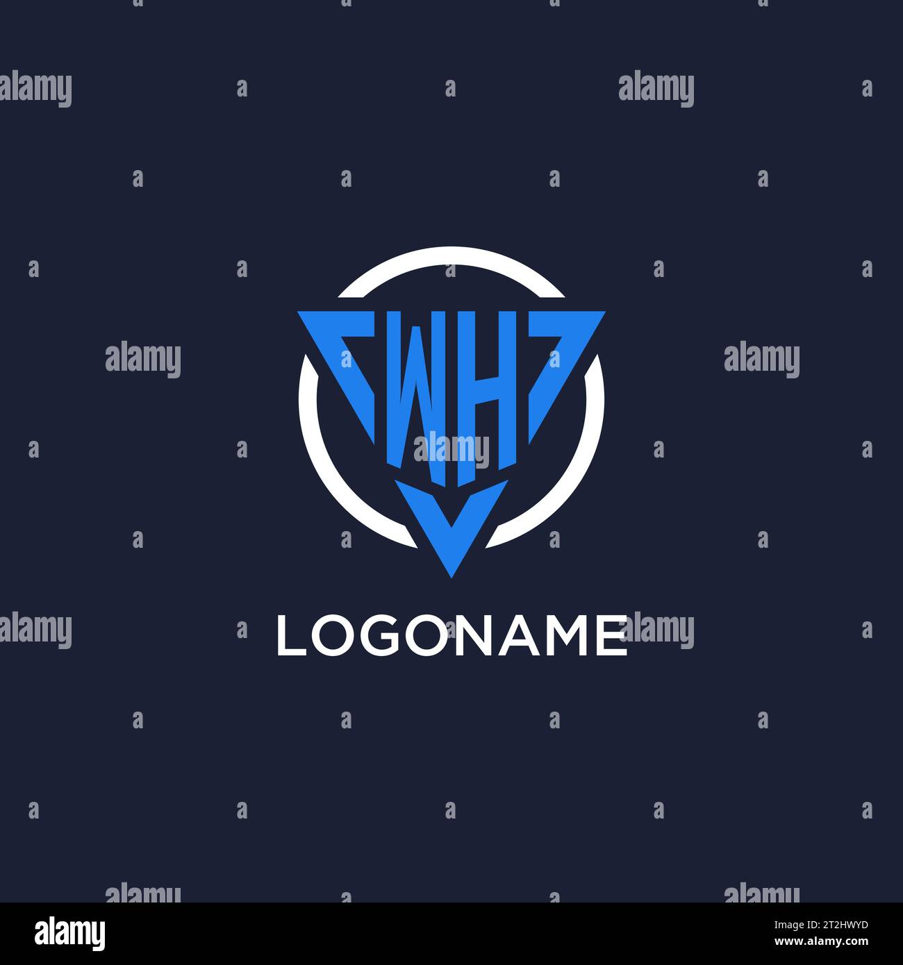 WH monogram logo with triangle shape and circle design vector Stock Vector