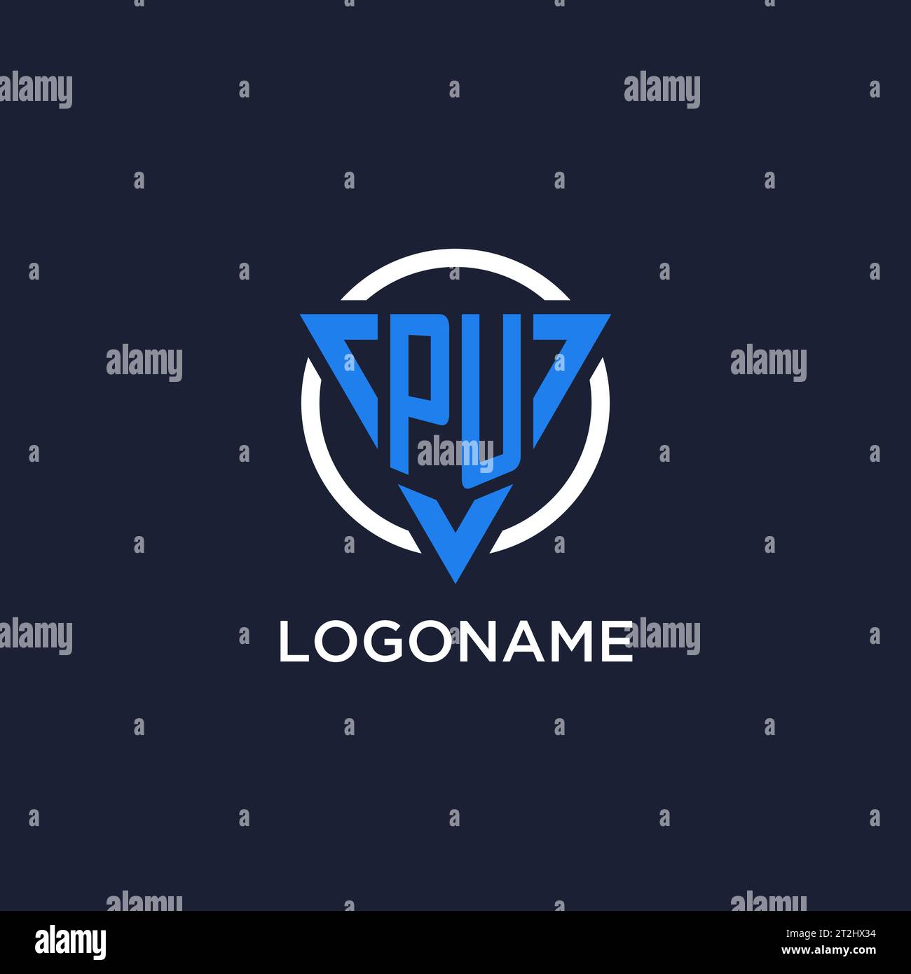 PU monogram logo with triangle shape and circle design vector Stock Vector