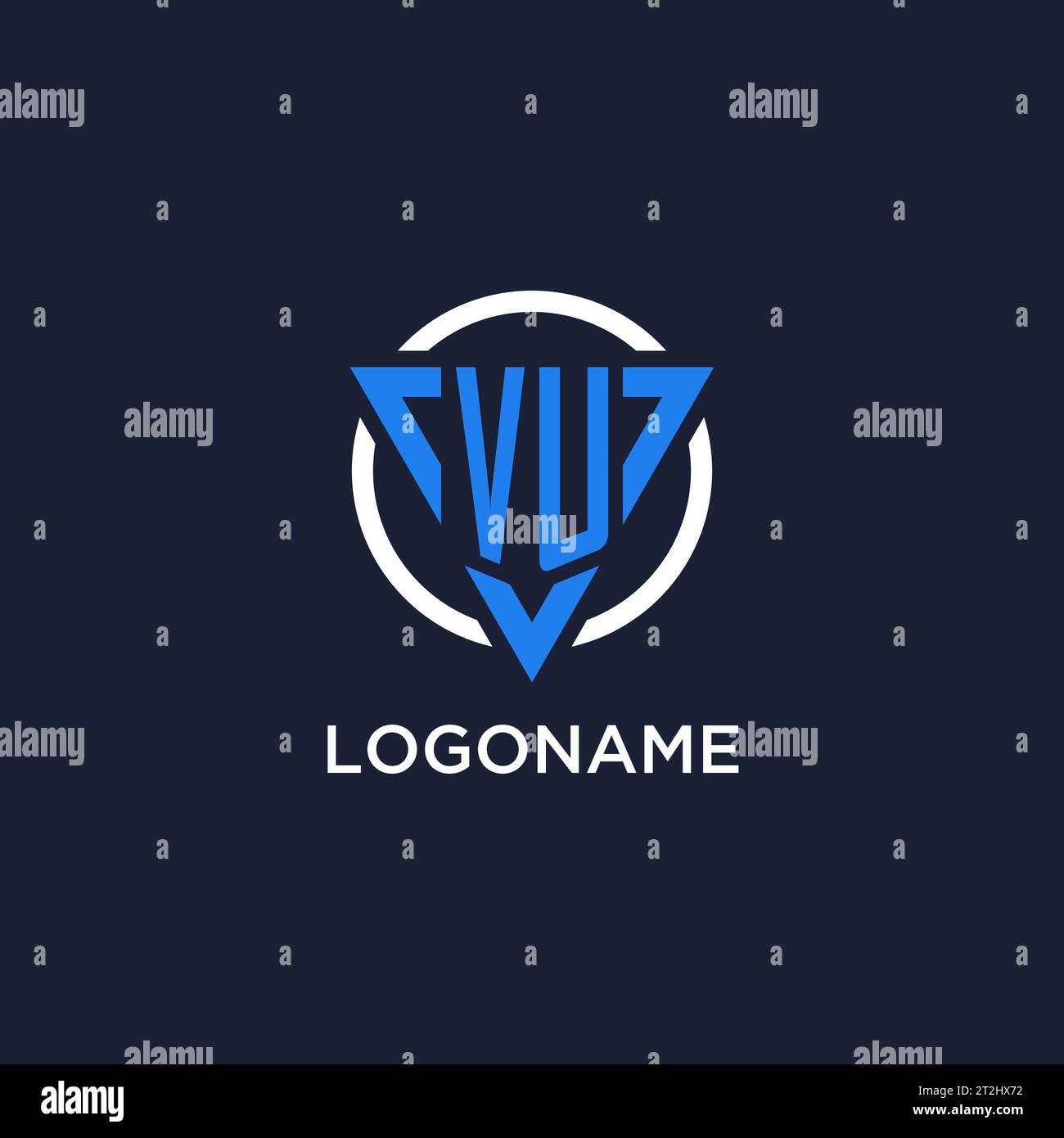 VU monogram logo with triangle shape and circle design vector Stock Vector