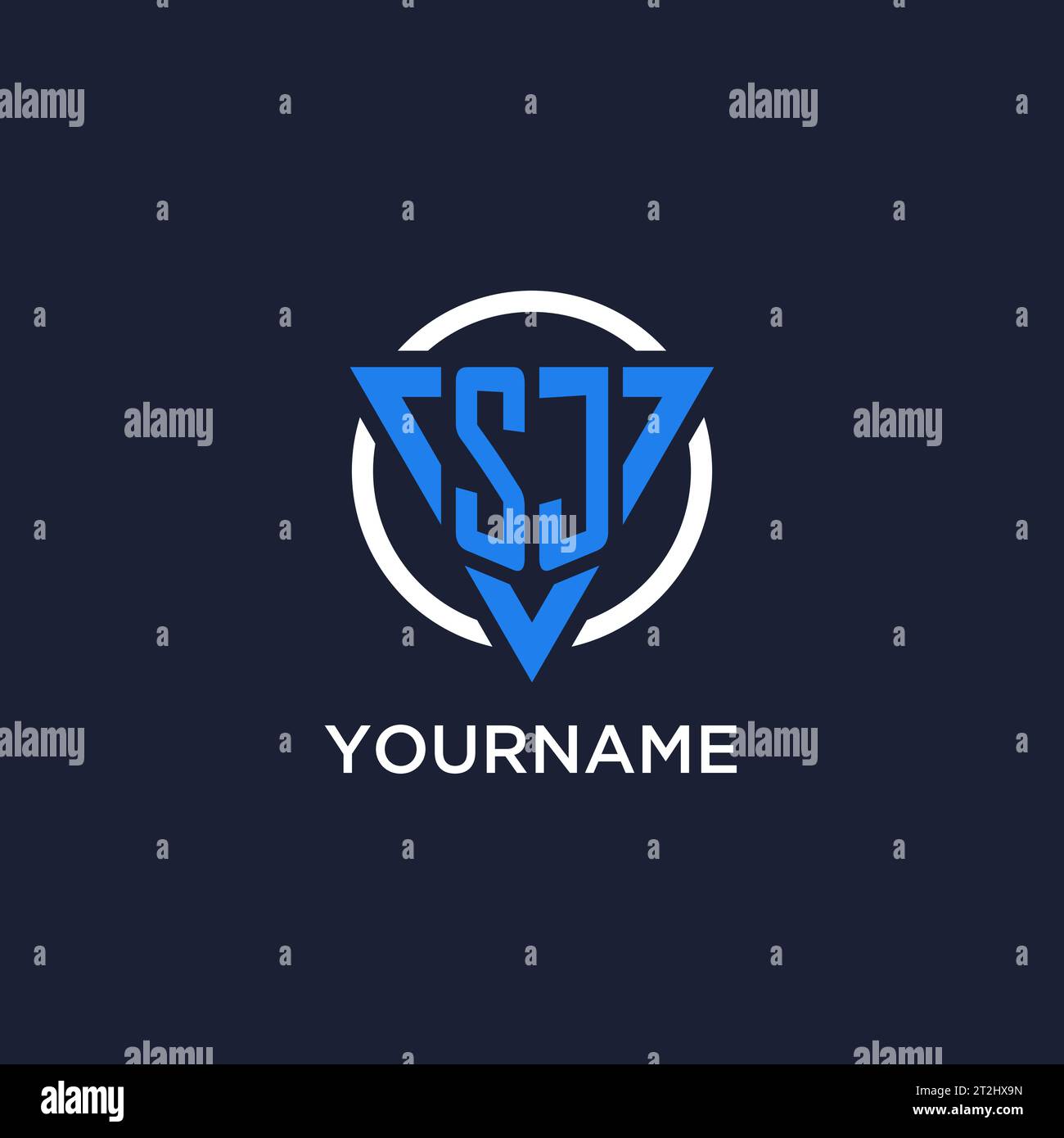 SJ monogram logo with triangle shape and circle design vector Stock Vector
