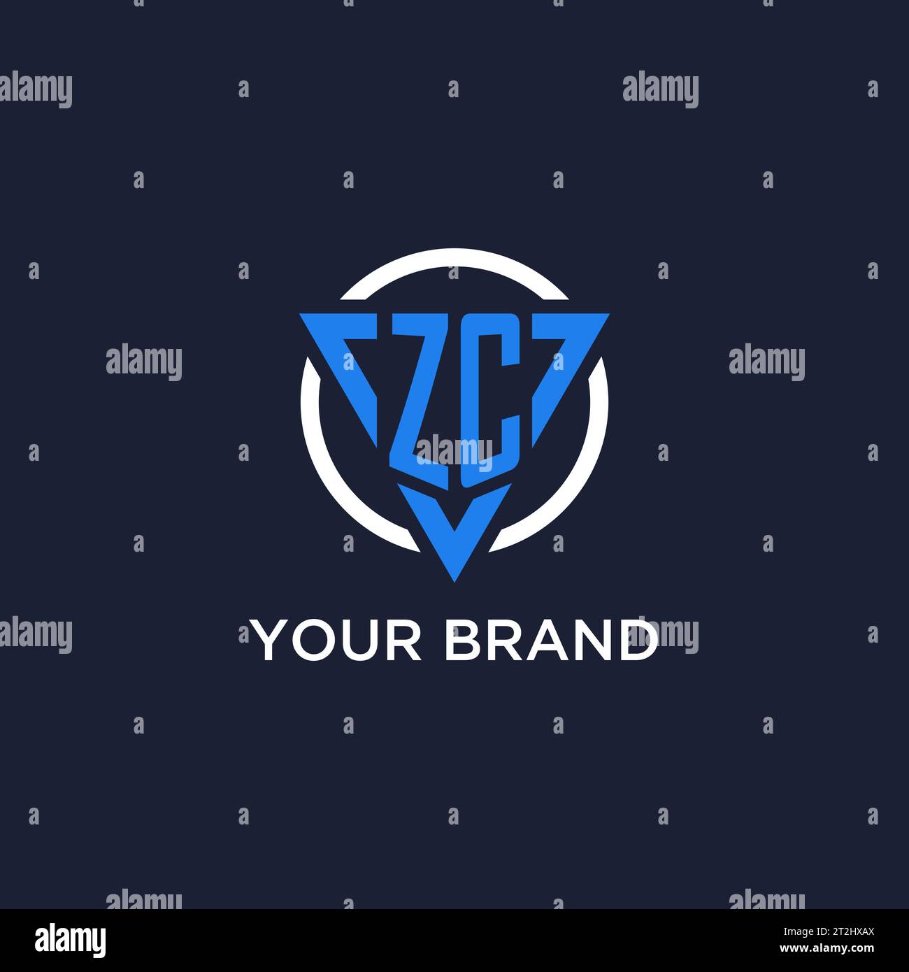 ZC monogram logo with triangle shape and circle design vector Stock Vector