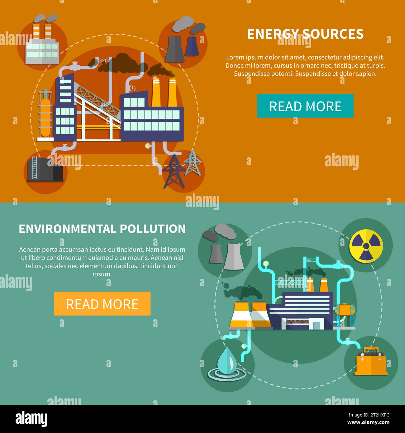 Industry set horizontal banners website design abstract isolated vector illustration Stock Vector