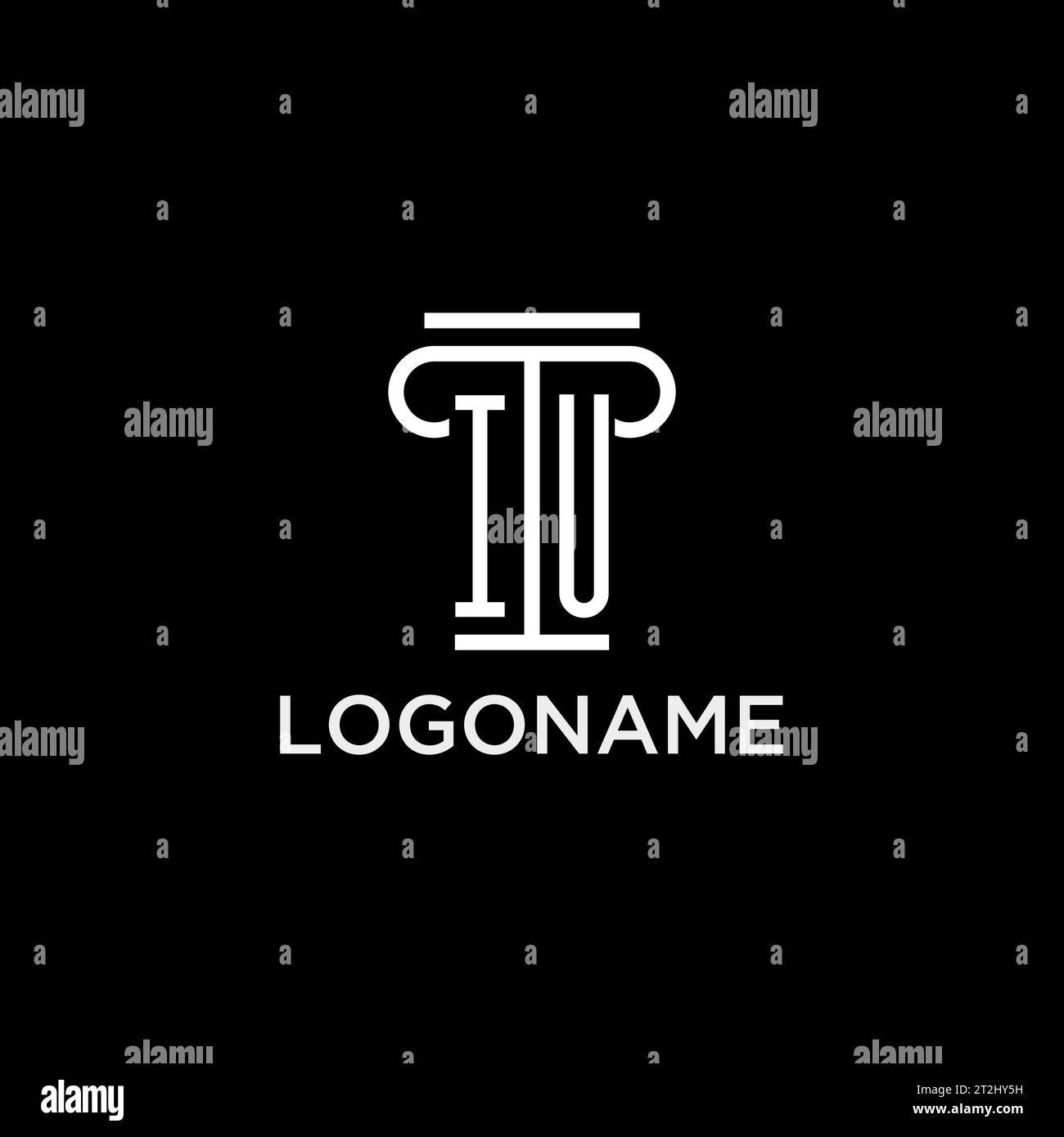 IU monogram initial logo with pillar shape icon design, luxury and elegant law firm logo style Stock Vector