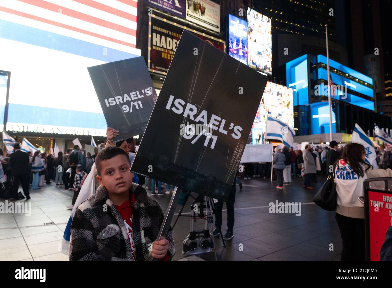 New York, New York, USA. 19th Oct, 2023. Hundreds of demonstrators rallied in New York City's Times Square to rally against an ongoing conflict between Israeli defense league and the Palestinian Hamas Party. The conflict between the groups began on October 7, 2023 U.S. President Joe Biden-D, spoke from the oval office launching a new mission on Thursday to convince 'Americans they should spend billions more on supporting Israel and Ukraine in their wars, arguing that only the U.S.'s involvement can prevent global chaos. (Credit Image: © Brian Branch Price/ZUMA Press Wire) EDITORIAL USAGE O Stock Photo