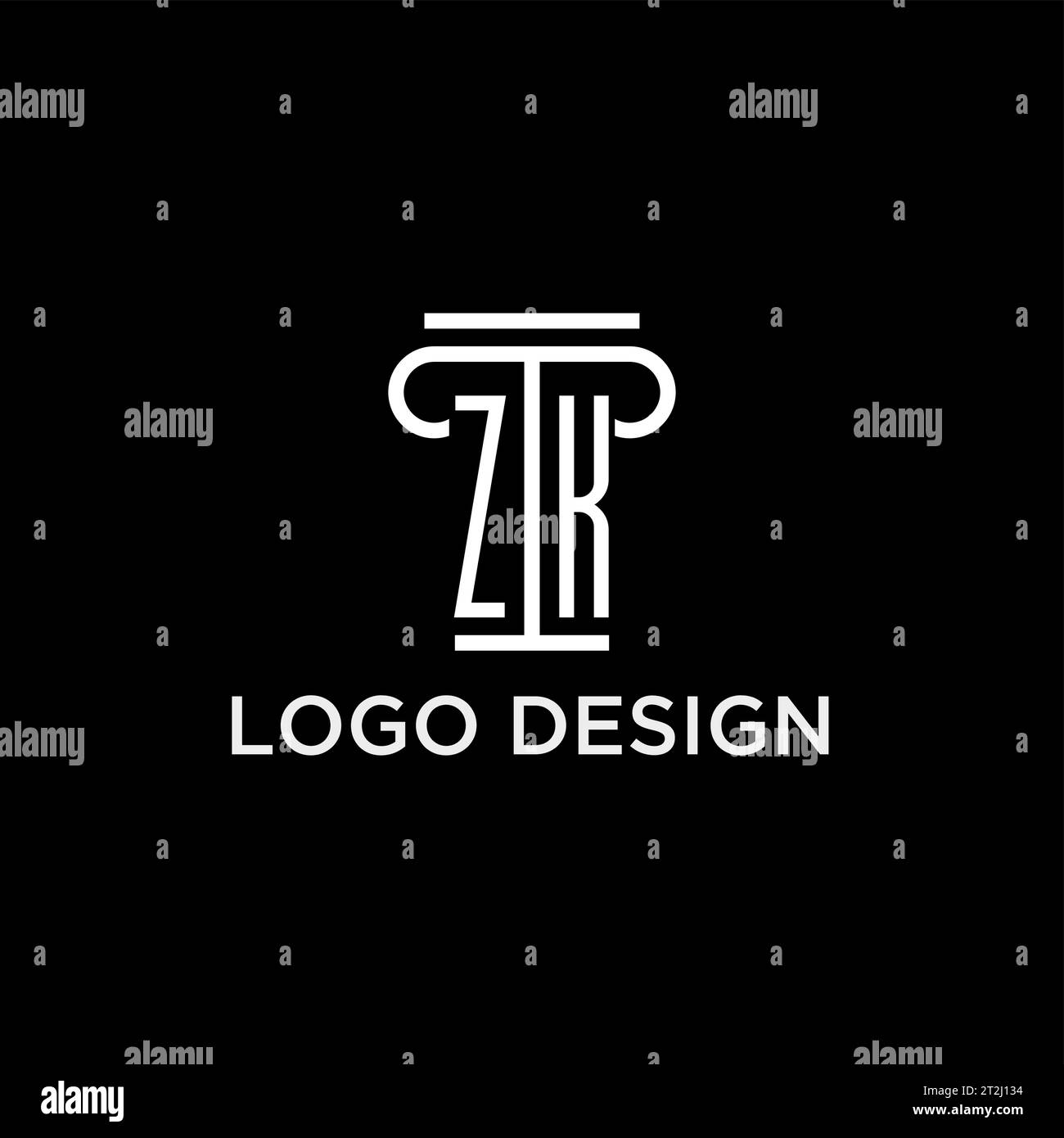 ZK monogram initial logo with pillar shape icon design, luxury and ...