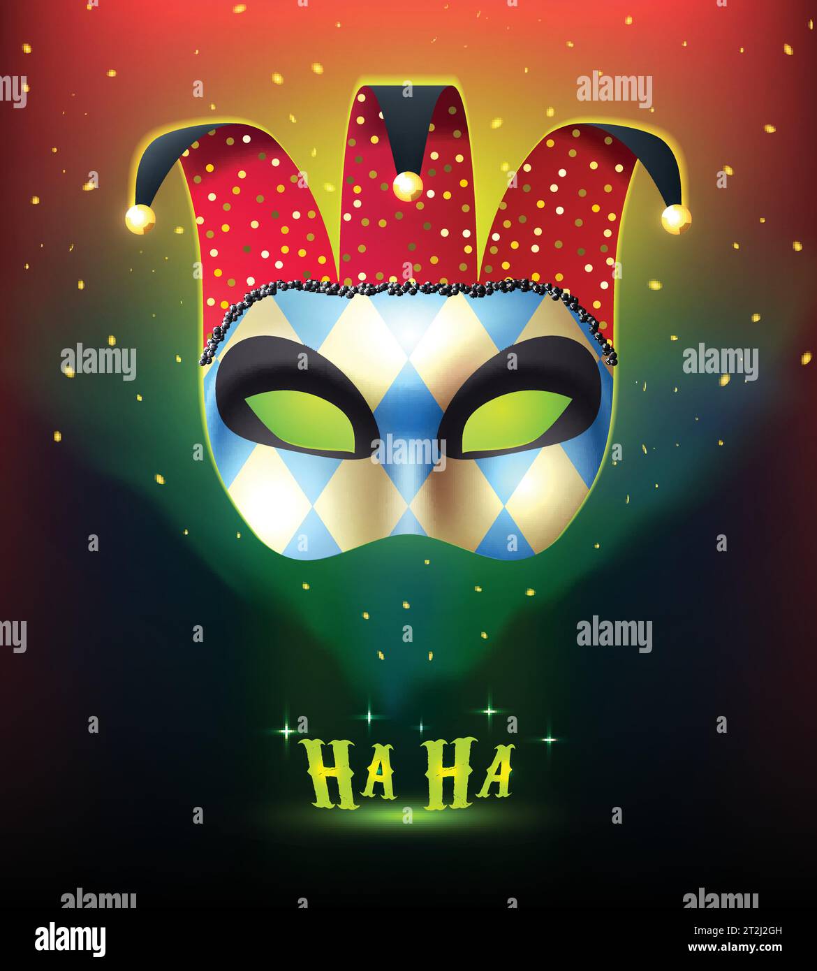 Masquerade background with realistic joker mask splendid on colorful stellar background with