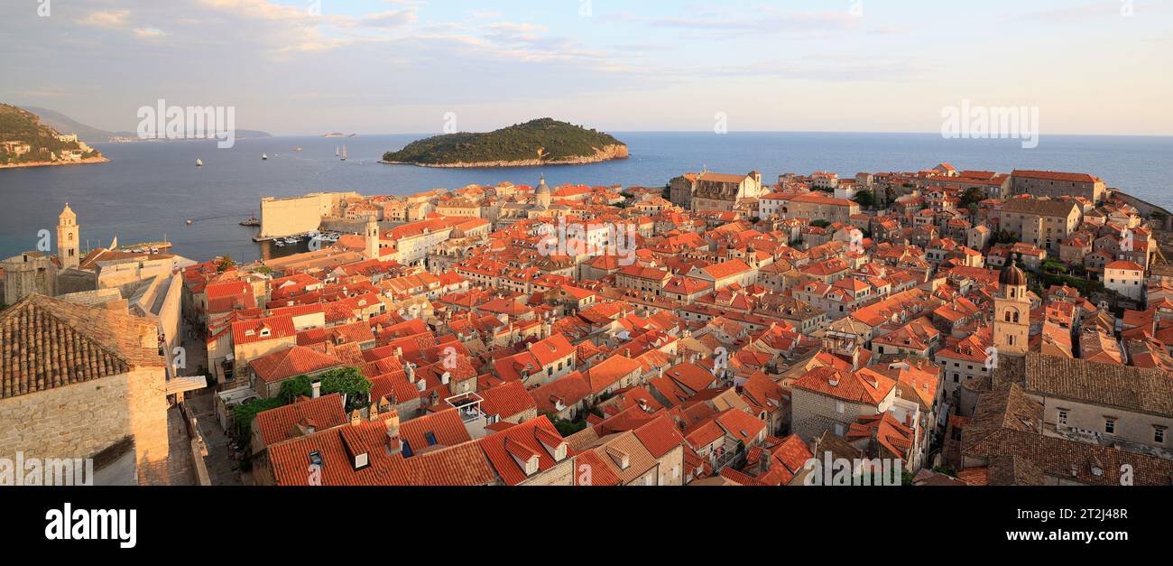 Aerial view of Dubrovnik Old Town on coast of Adriatic Sea, Croatia, Europe Stock Photo