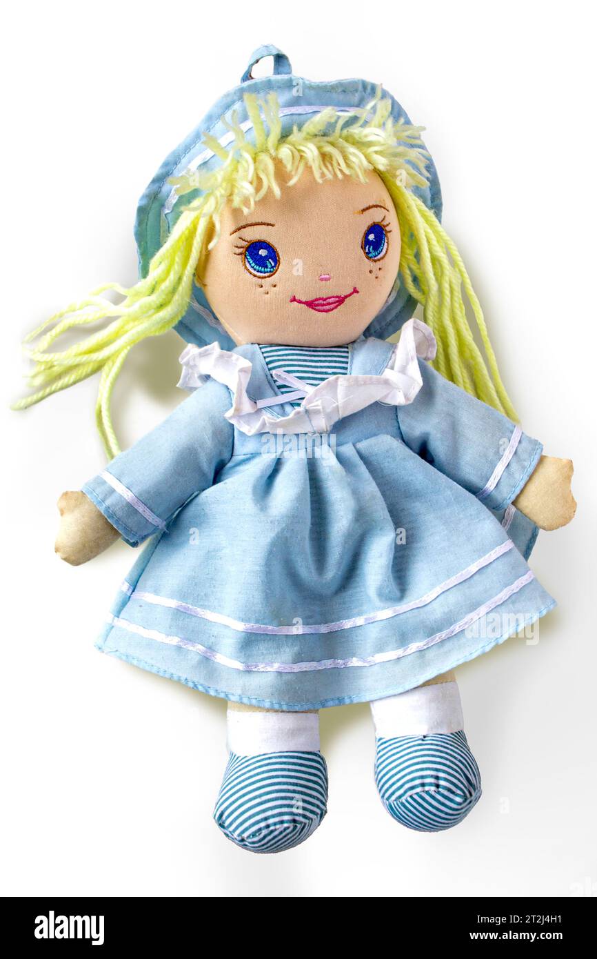 Handmade doll girl, made of fabric, painted with acrylic paints. High quality photo Stock Photo