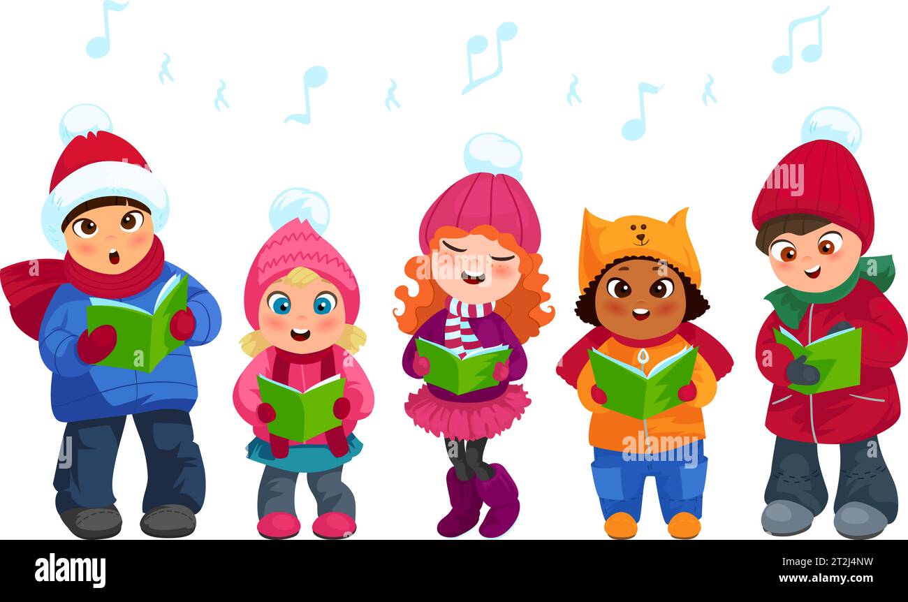 Cute Little Kids Going Christmas Caroling Flat Vector Illustration cute-little-kids-going-christmas-caroling-flat-vector-illustration