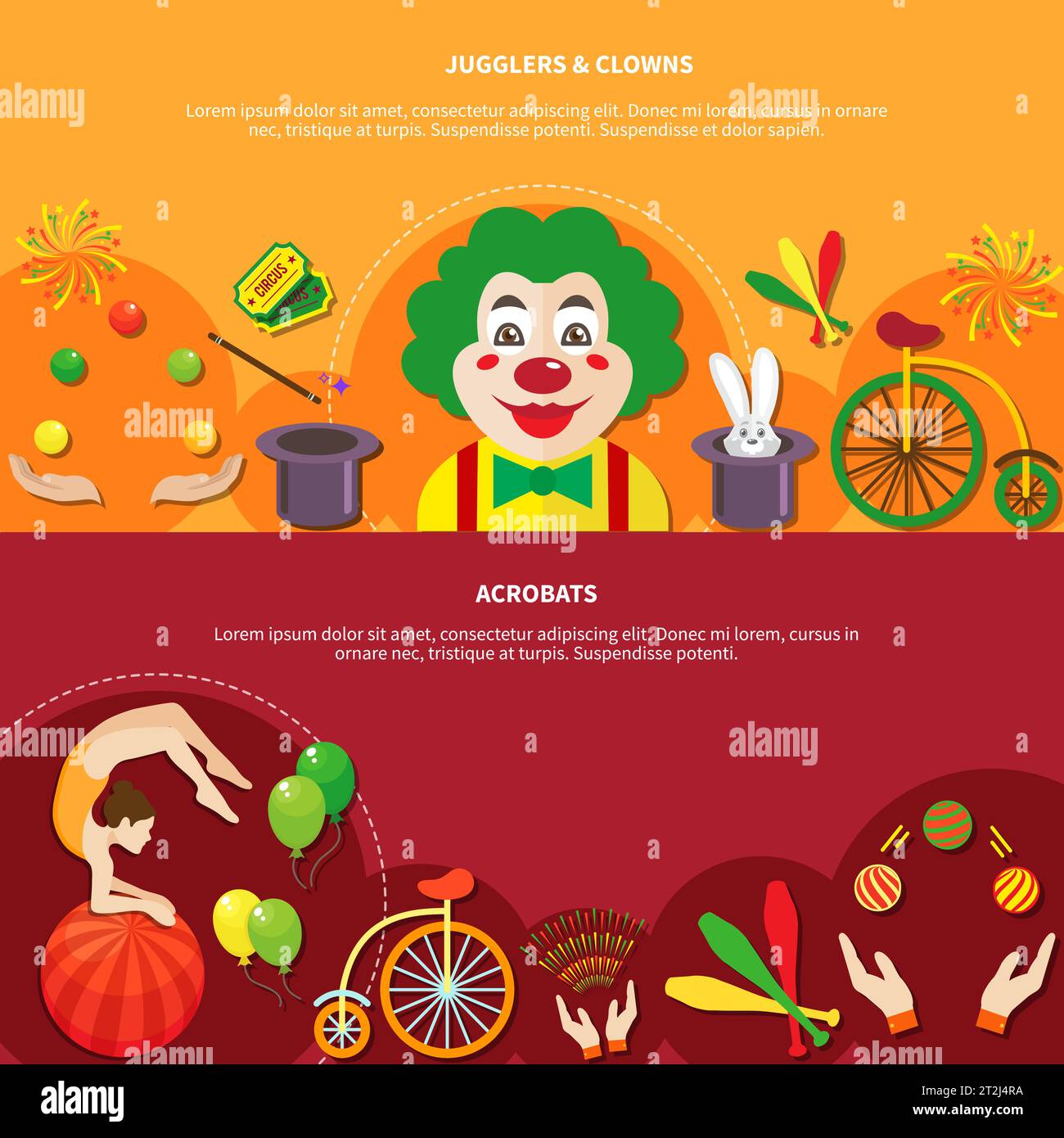Circus horizontal banners set flat isolated vector illustration Stock Vector