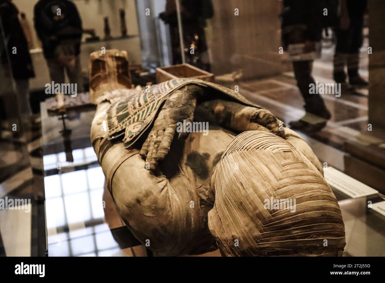 Egyptian mummy in Louvre Museum, Paris, France. Egyptian antiquities of