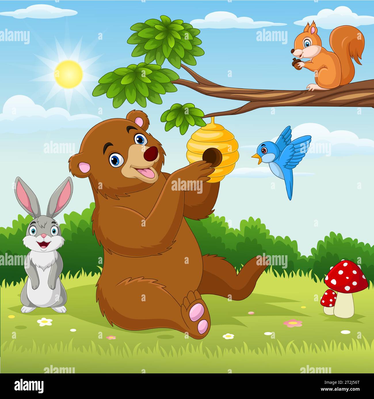 Cartoon animals in forest background Stock Vector