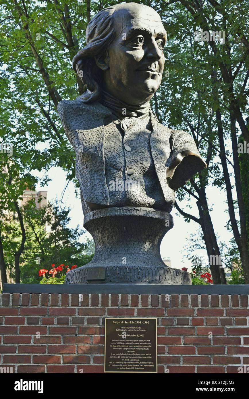 Benjamin Franklin sculpture at fire department in Philadelphia, Pennsylvania, USA Stock Photo