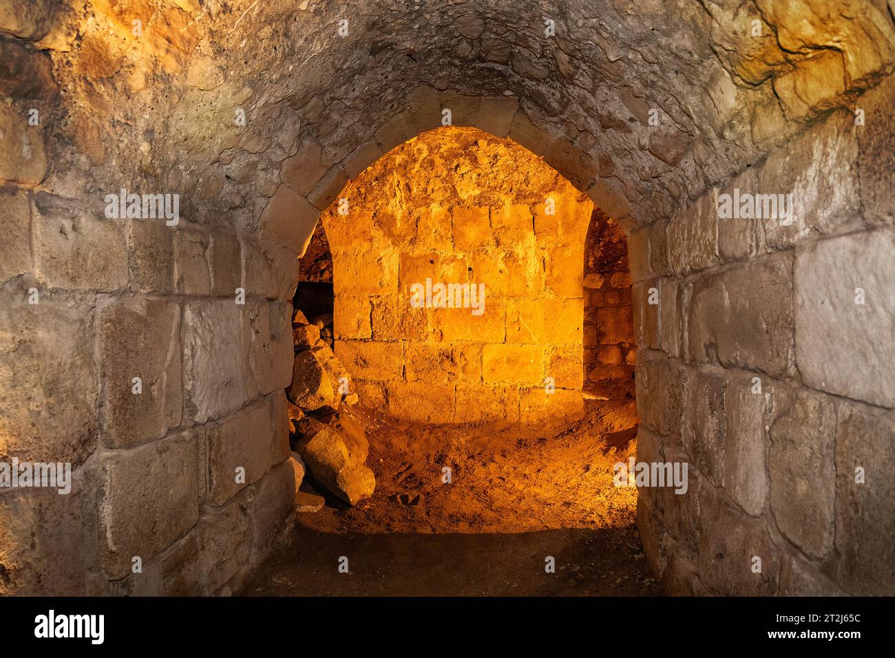 The Templar tunnel in Acco, Israel, an underground tunnel beneath the