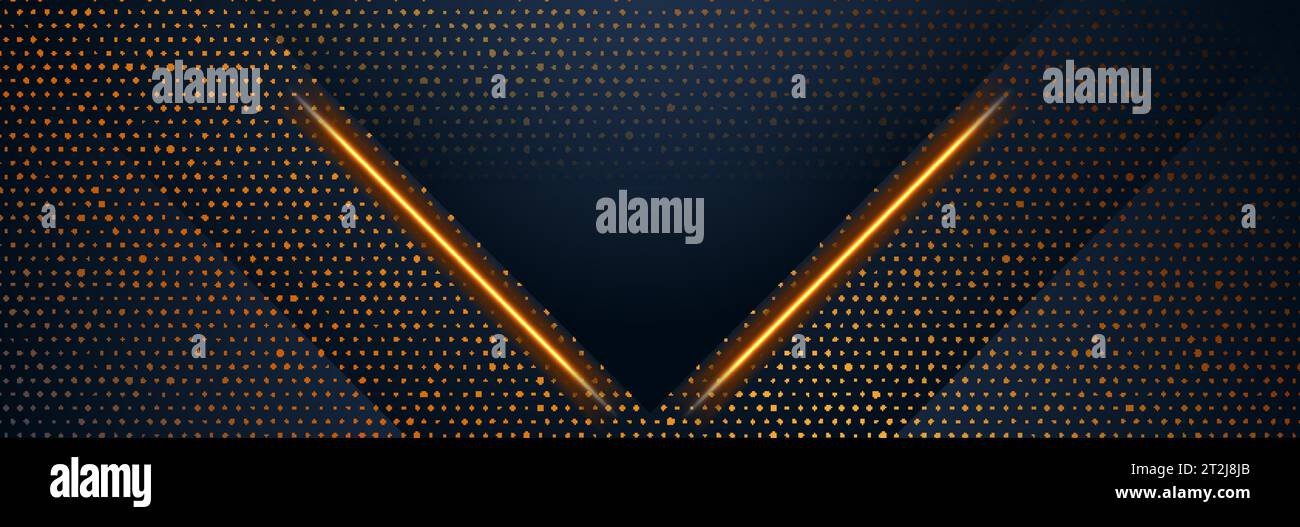 Abstract tech geometric background with glowing neon lines and golden ...