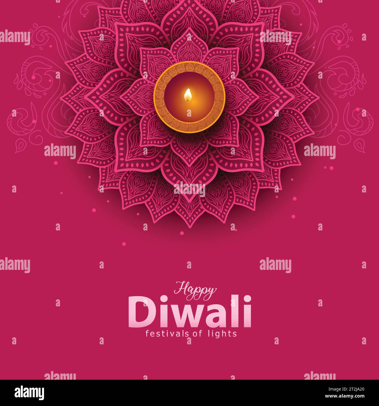 Indian festival Happy Diwali celebration background. Top view of banner design decorated with illuminated oil lamps on patterned background. abstract Stock Vector