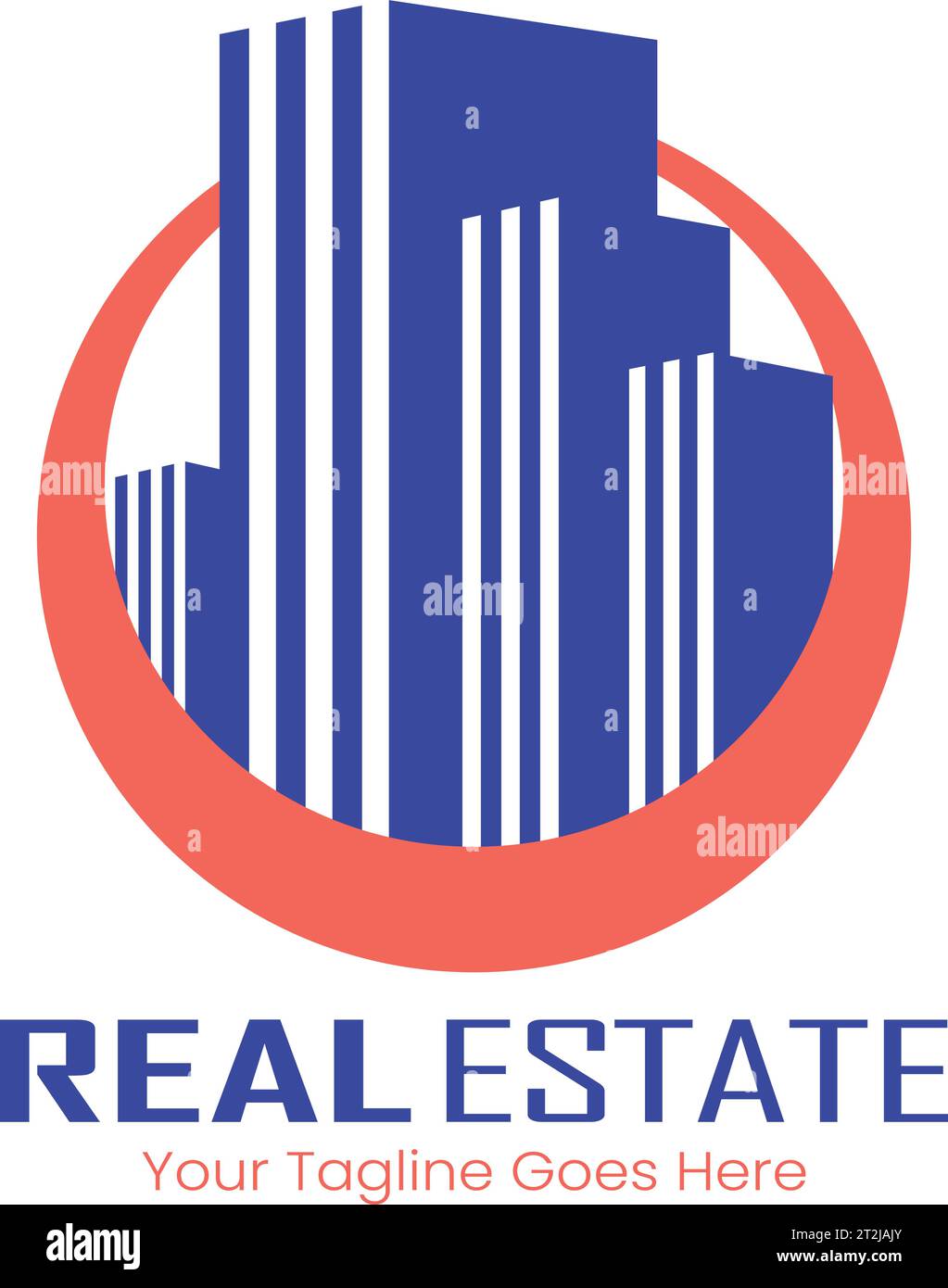 Modern Home Real estate logo. Real Estate Vector Logo Design. Logo Building Real Estate logo Design. Logo Color Red and Navy Blue, Elipes and Building. Stock Vector