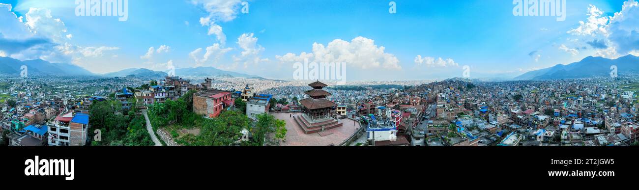 Aerial view of Uma Maheshwar Temple, Kirtipur, Nepal. Kathmandu. Palaces and buildings. Terraces and homes, city streets. 10-13-2023 Stock Photo