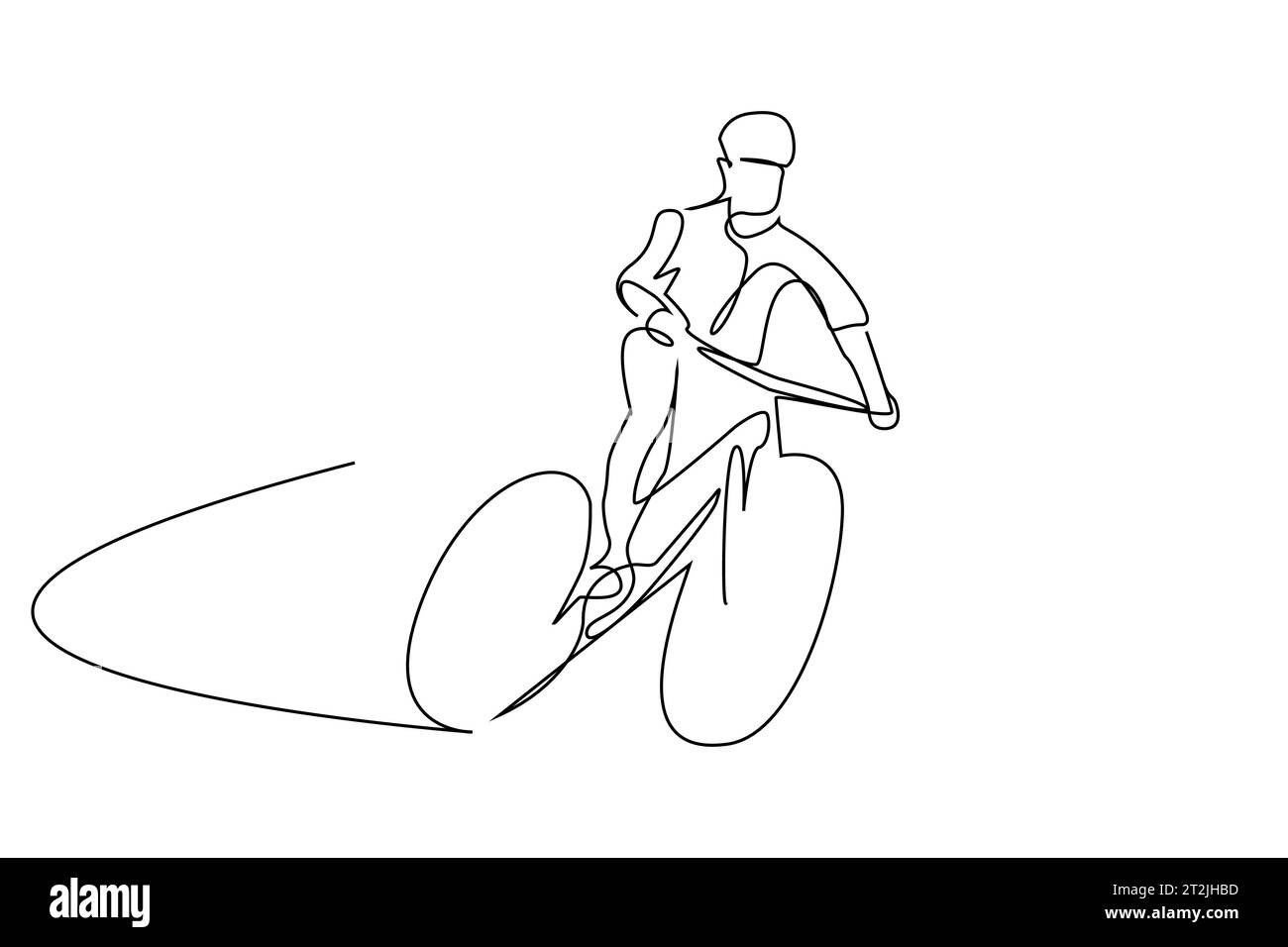 Single continuous line drawing man bicycle racer improve his speed