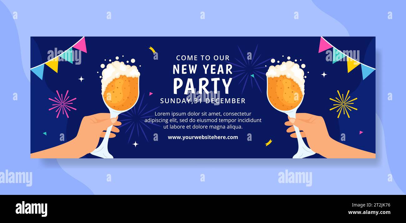 Happy New Year Banner Illustration Flat Cartoon Hand Drawn Templates