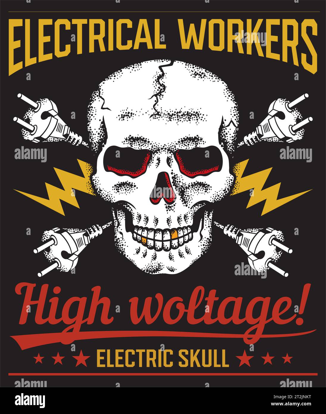 Electrical Workers Poster. High Voltage! Electric Skull. Danger Sign Color. Vector Illustration. Stock Vector