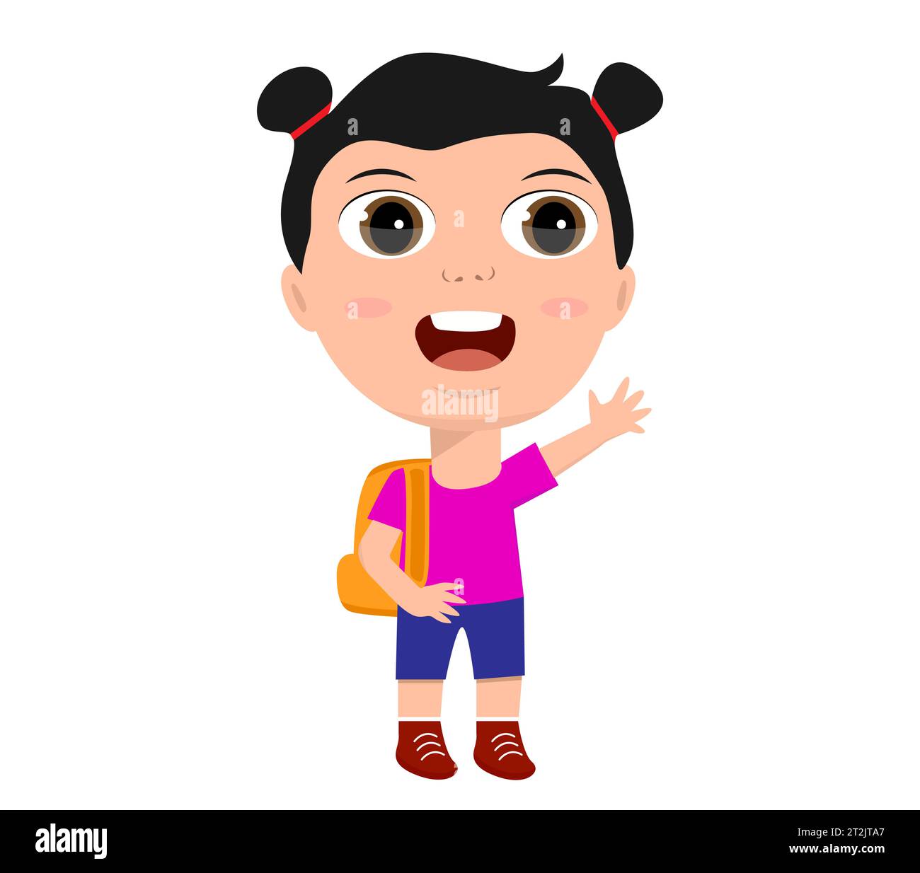 little girl boy schoolboy schoolgirl backpacker rejoices laughing ...