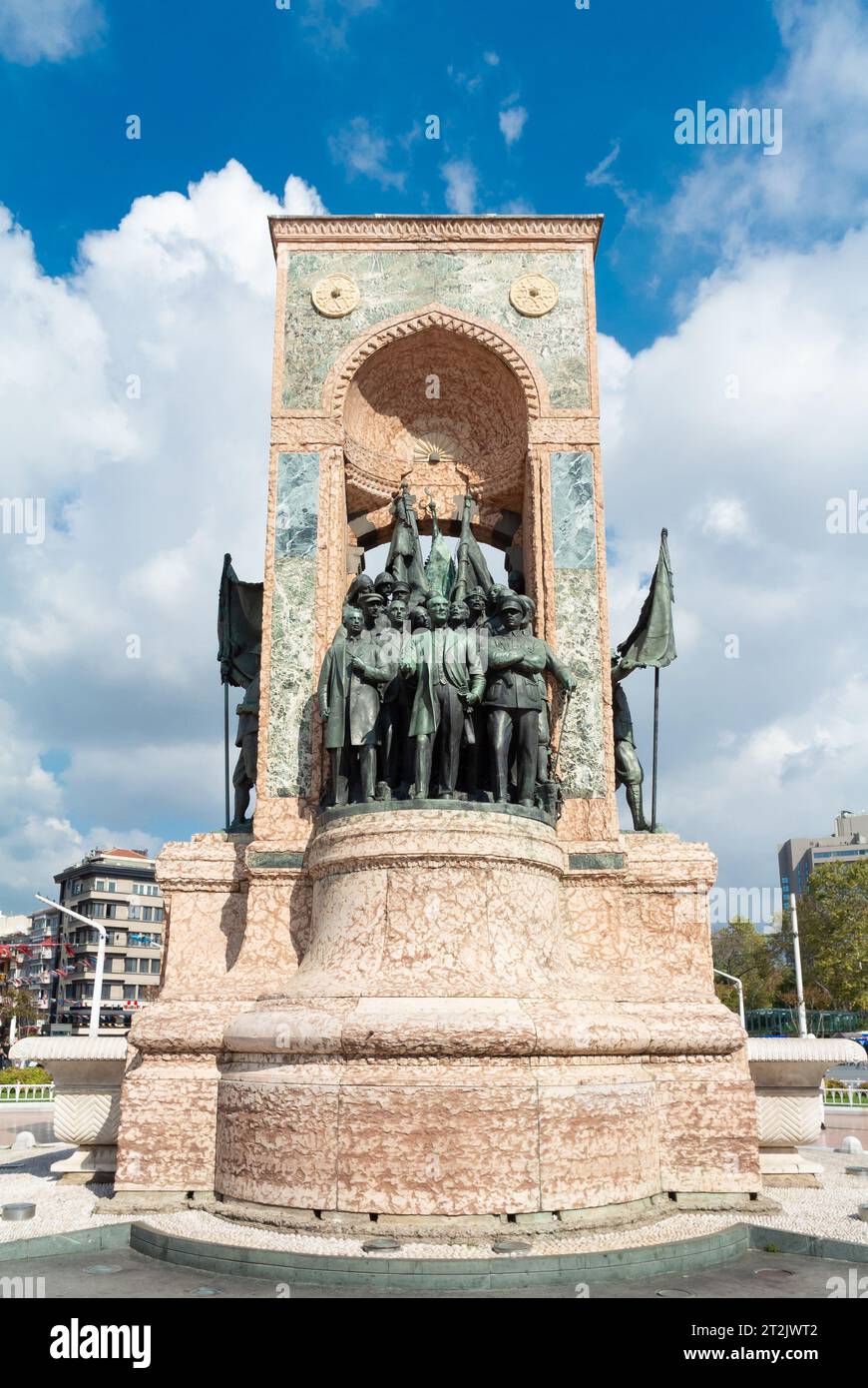 Istanbul, Turkey, The Republic Monument (Turkish: Cumhuriyet Anıtı) is a monument to commemorate the formation of the Turkiish Republic in 1923. Stock Photo