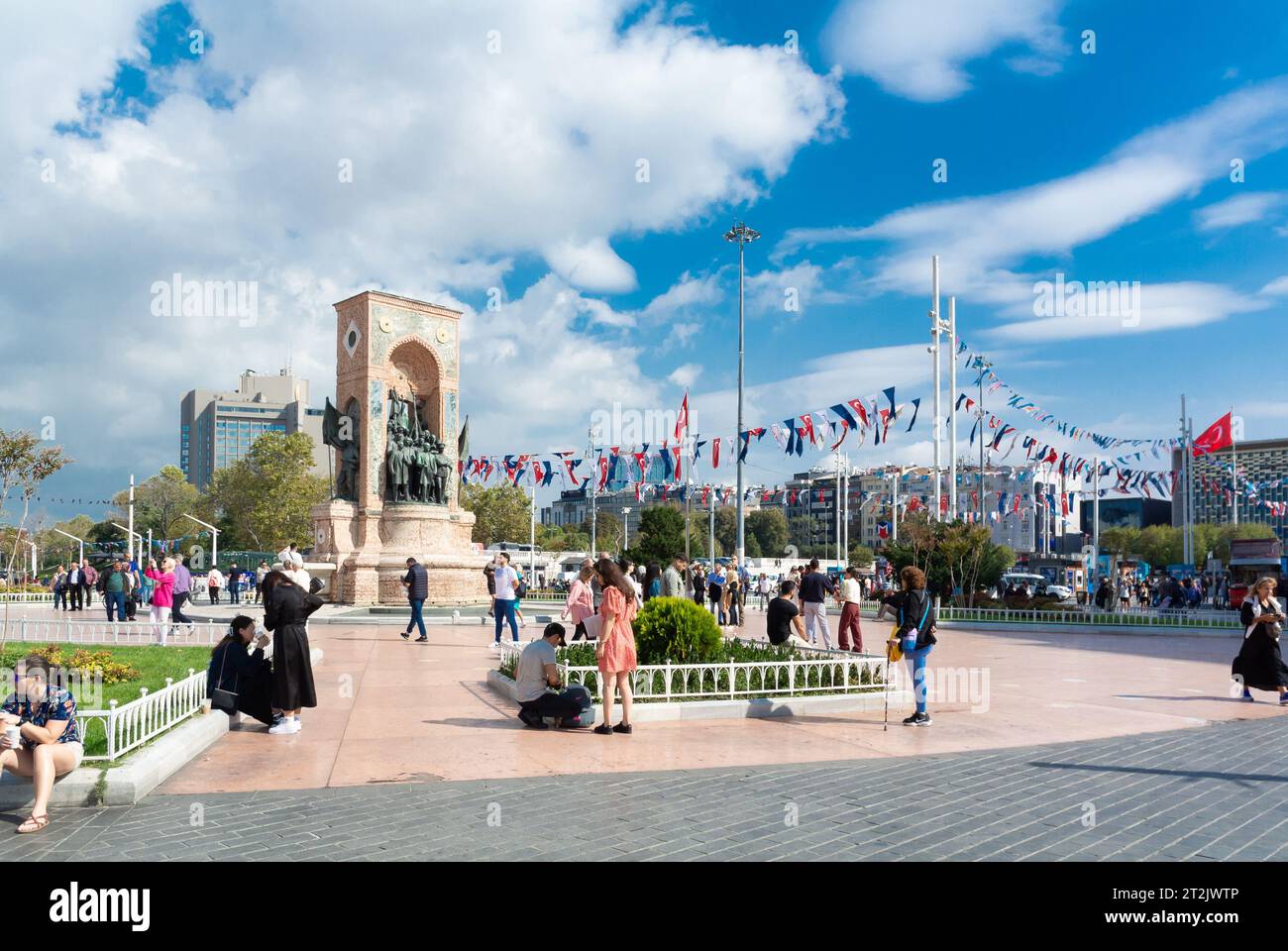 Istanbul, Turkey, The Republic Monument (Turkish: Cumhuriyet Anıtı) is a monument at Taksim Square. Stock Photo