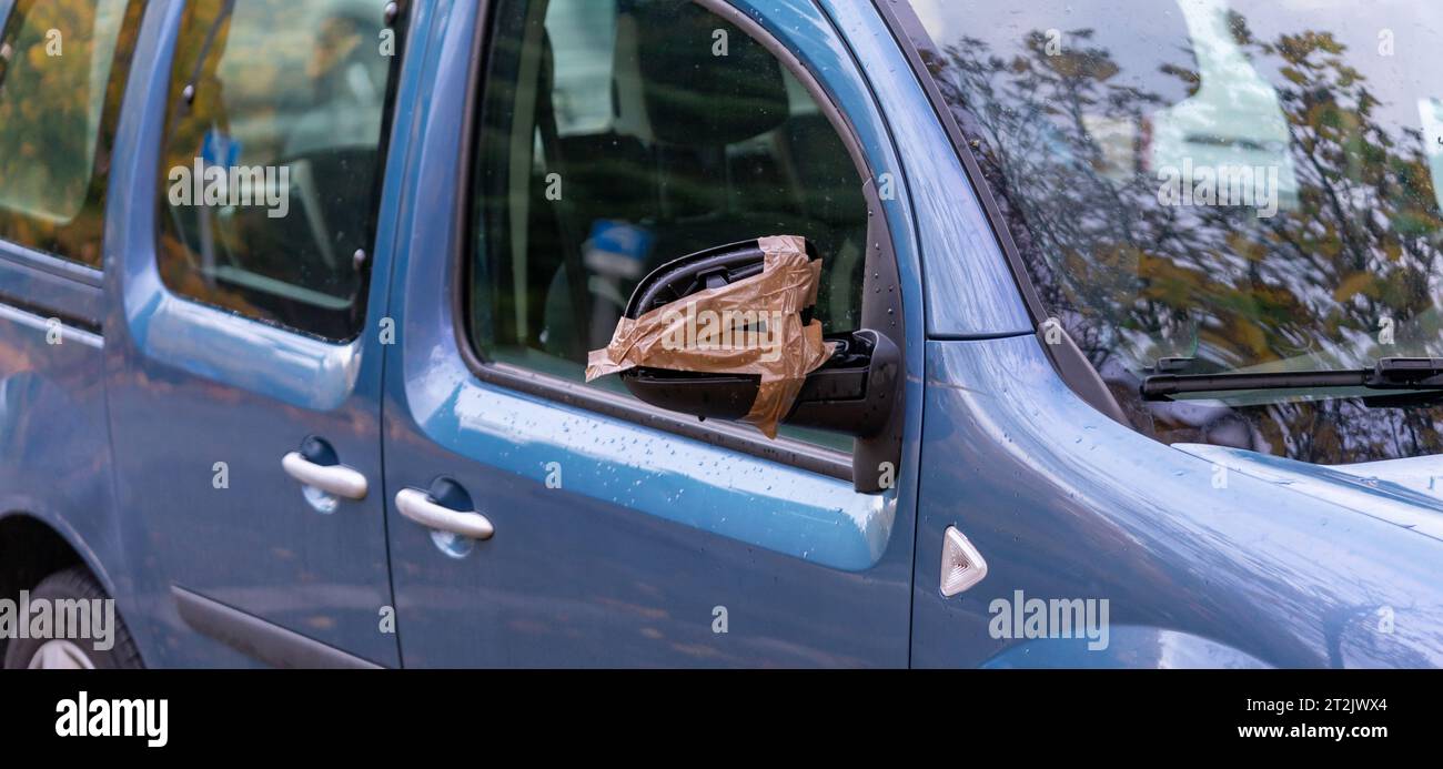Car with a broken side mirror after vandalism Stock Photo Alamy