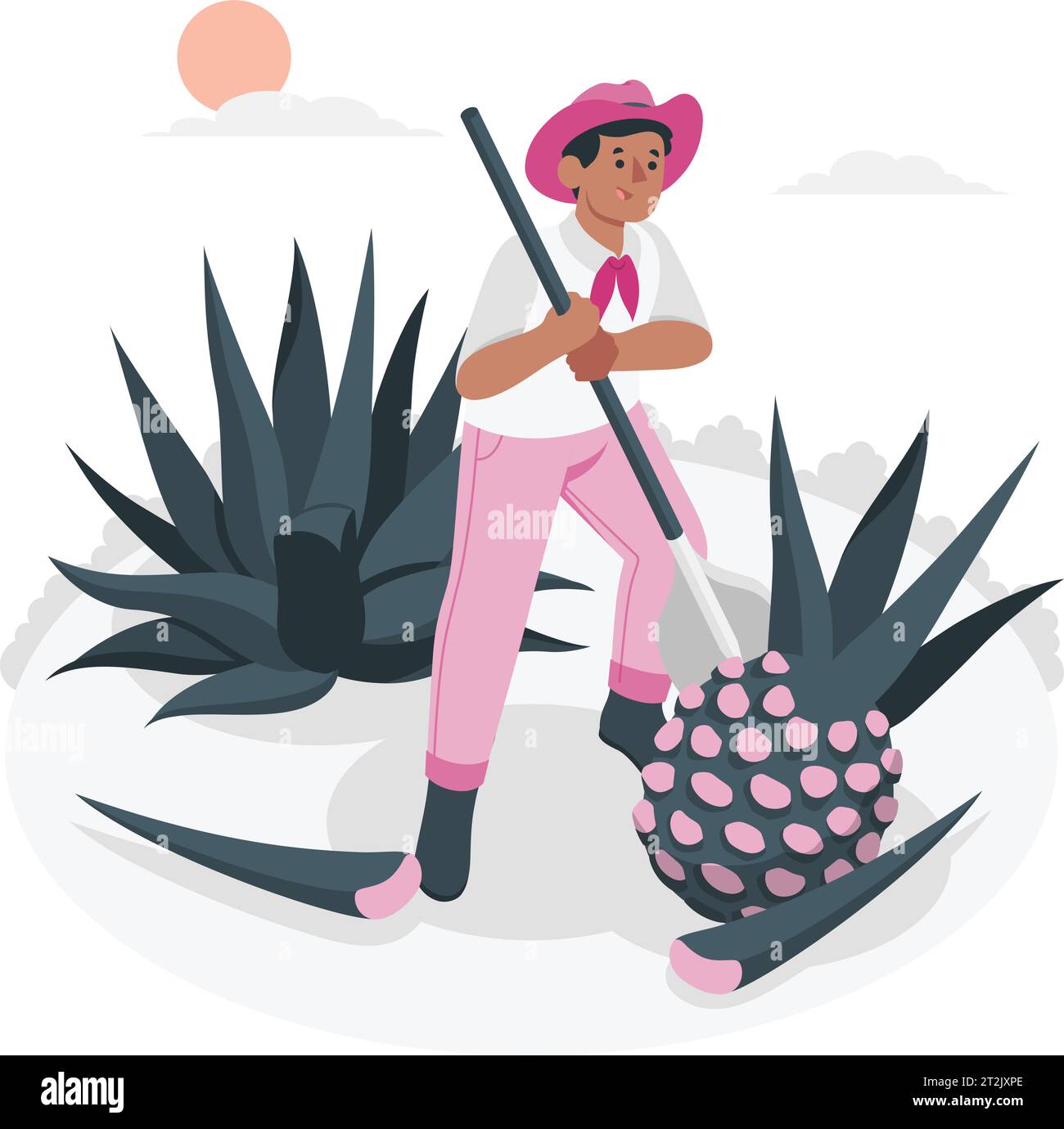 agave farmer concept vector illustration, Tequila making, Mexican agave alcohol drink production