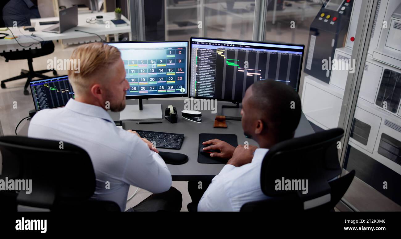 Tech Schedule List On Computer Screen. Gantt Calendar Stock Photo - Alamy