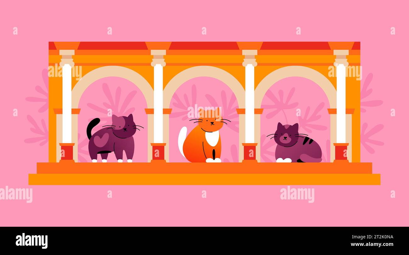 Hadrians Gate and cats modern colored vector illustration Stock