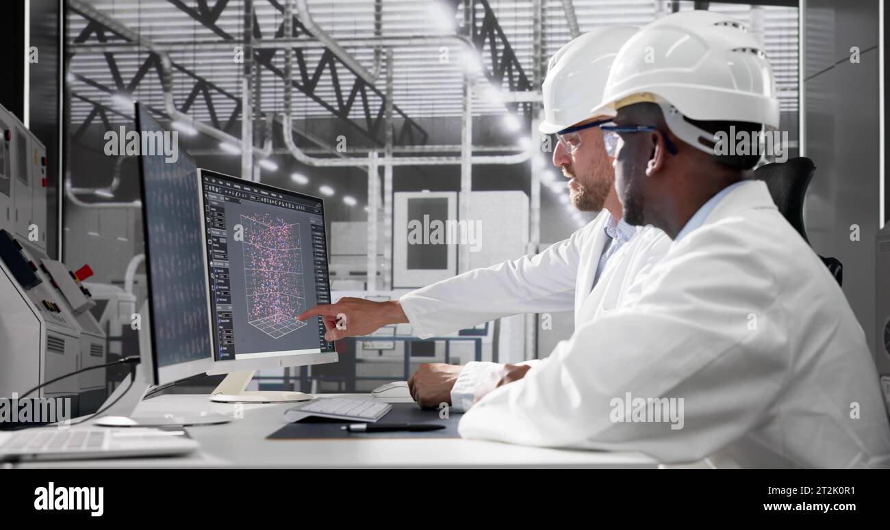 Big Data Science On Touchscreen Monitor. Research Technology Stock