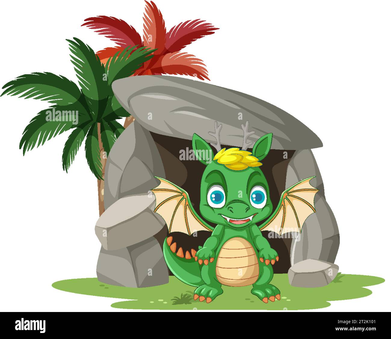 A cartoon illustration of a cute baby dragon standing in front of a ...