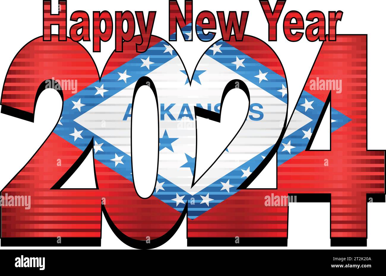 Happy New Year 2025 with Arkansas flag inside Illustration, 2025