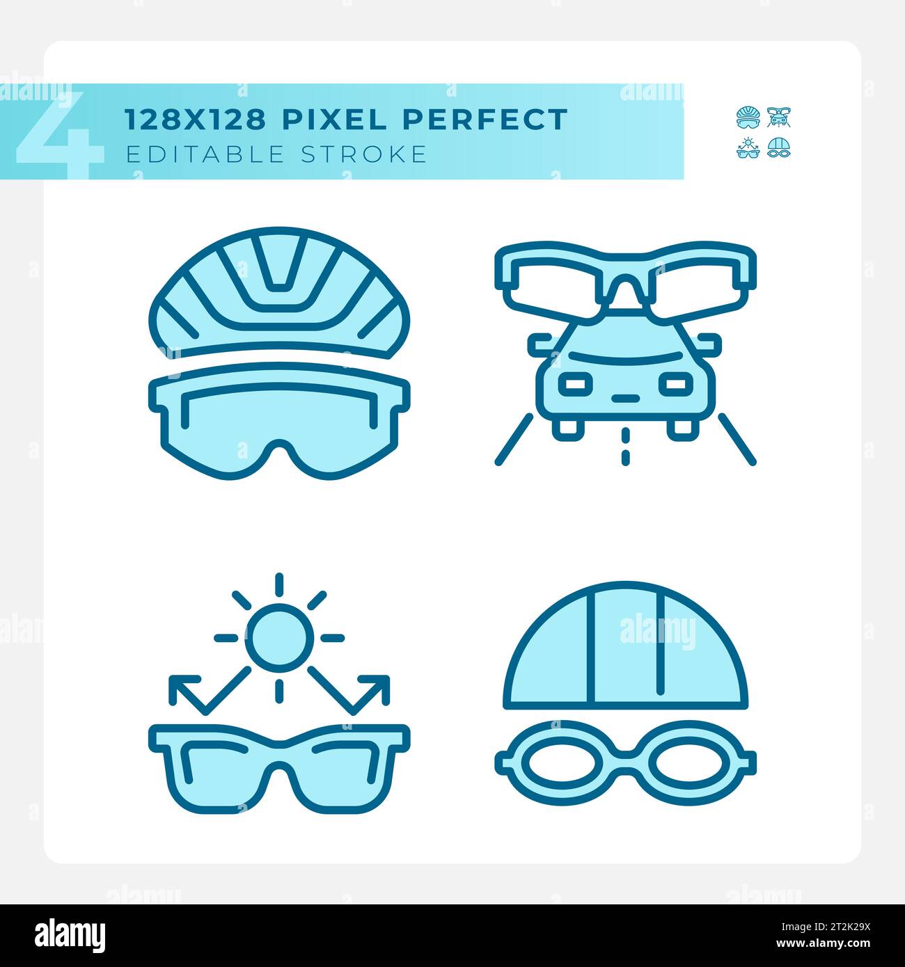 Customizable pixel perfect blue eye care icons set Stock Vector