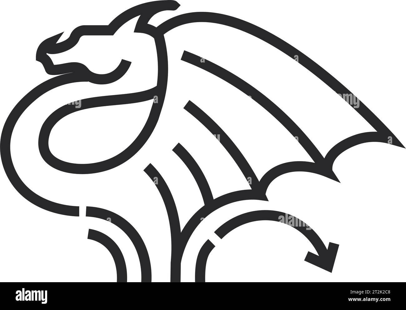 Mythological or folklore creature, isolated dragon with wings and tail