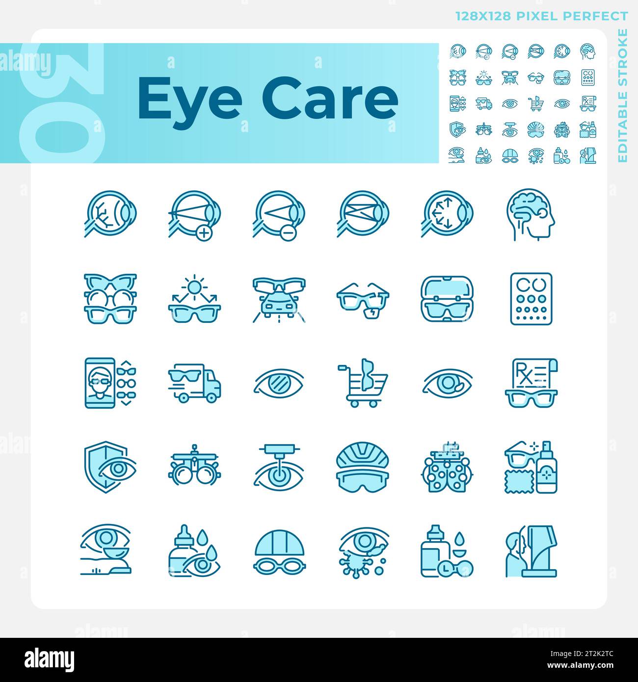 Customizable pixel perfect eye care linear icons set Stock Vector