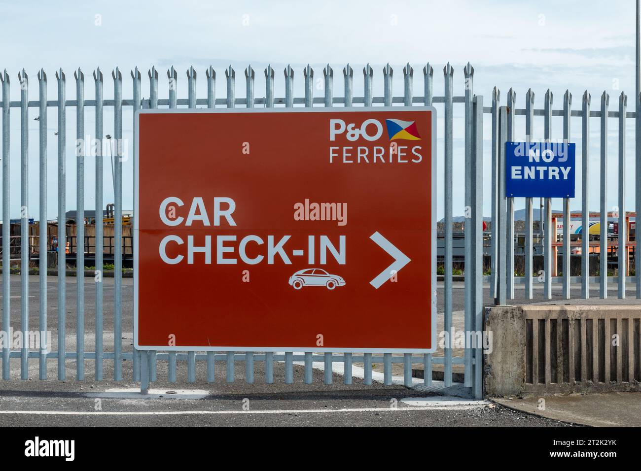 Car check in signs for P&O Ferries at Dublin Port, Dublin, Ireland