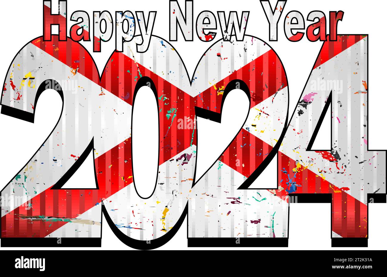 Happy New Year 2024 with Alabama flag inside Illustration, 2024 HAPPY