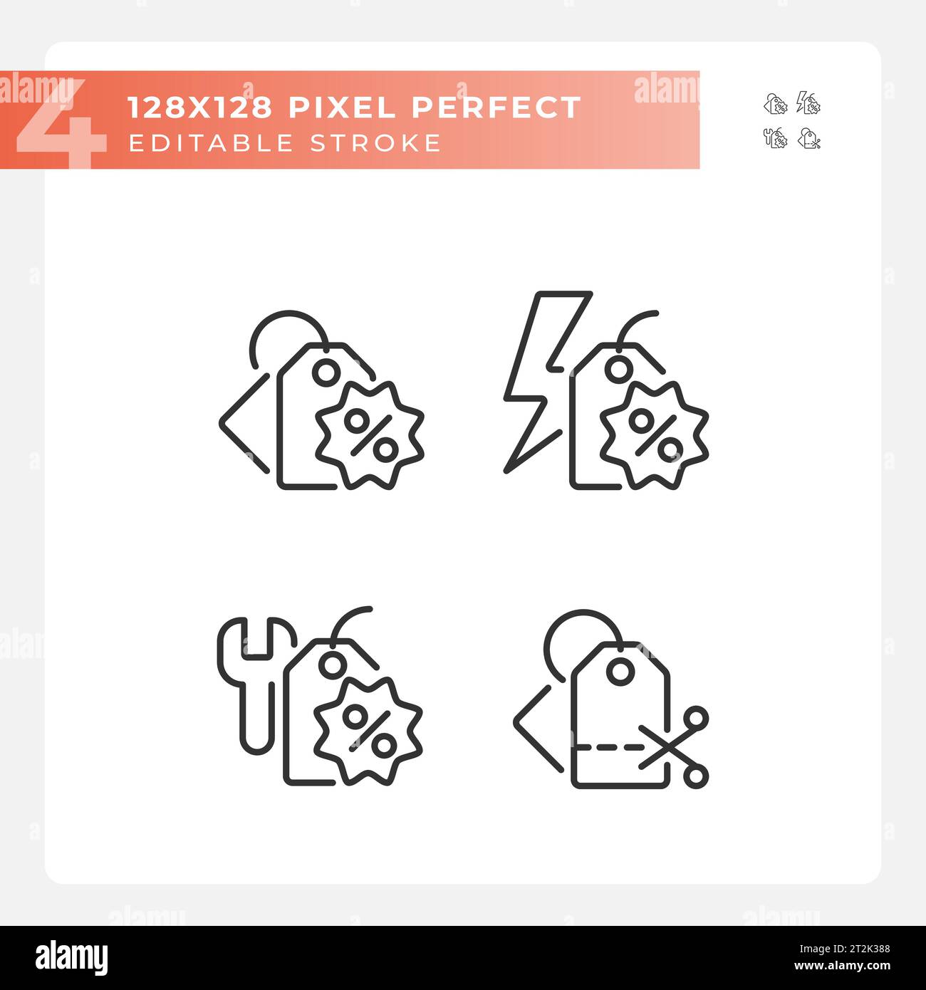 Editable black simple discounts icons collection Stock Vector