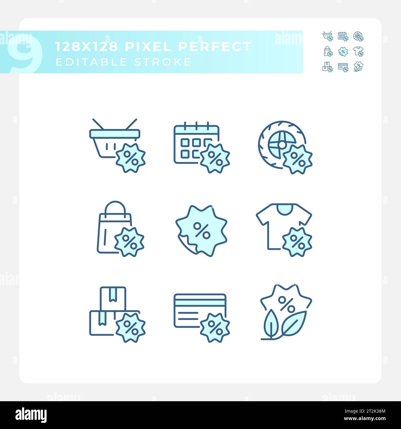 2D editable pixel perfect blue discounts icons Stock Vector