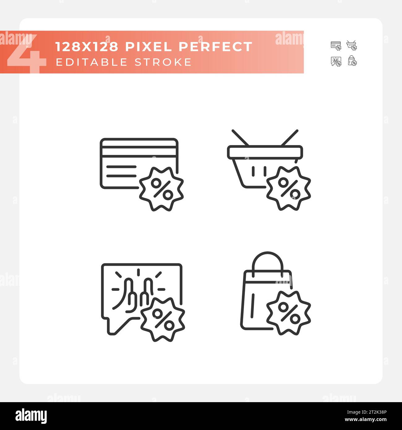 2D editable pixel perfect black discounts icons Stock Vector
