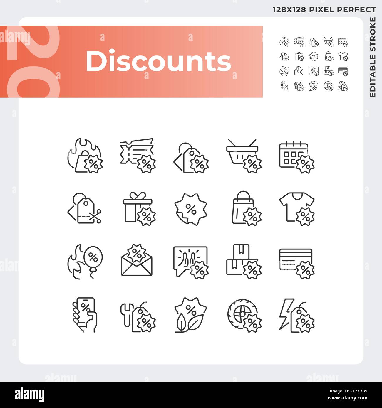 Editable pixel perfect black discounts icons set Stock Vector