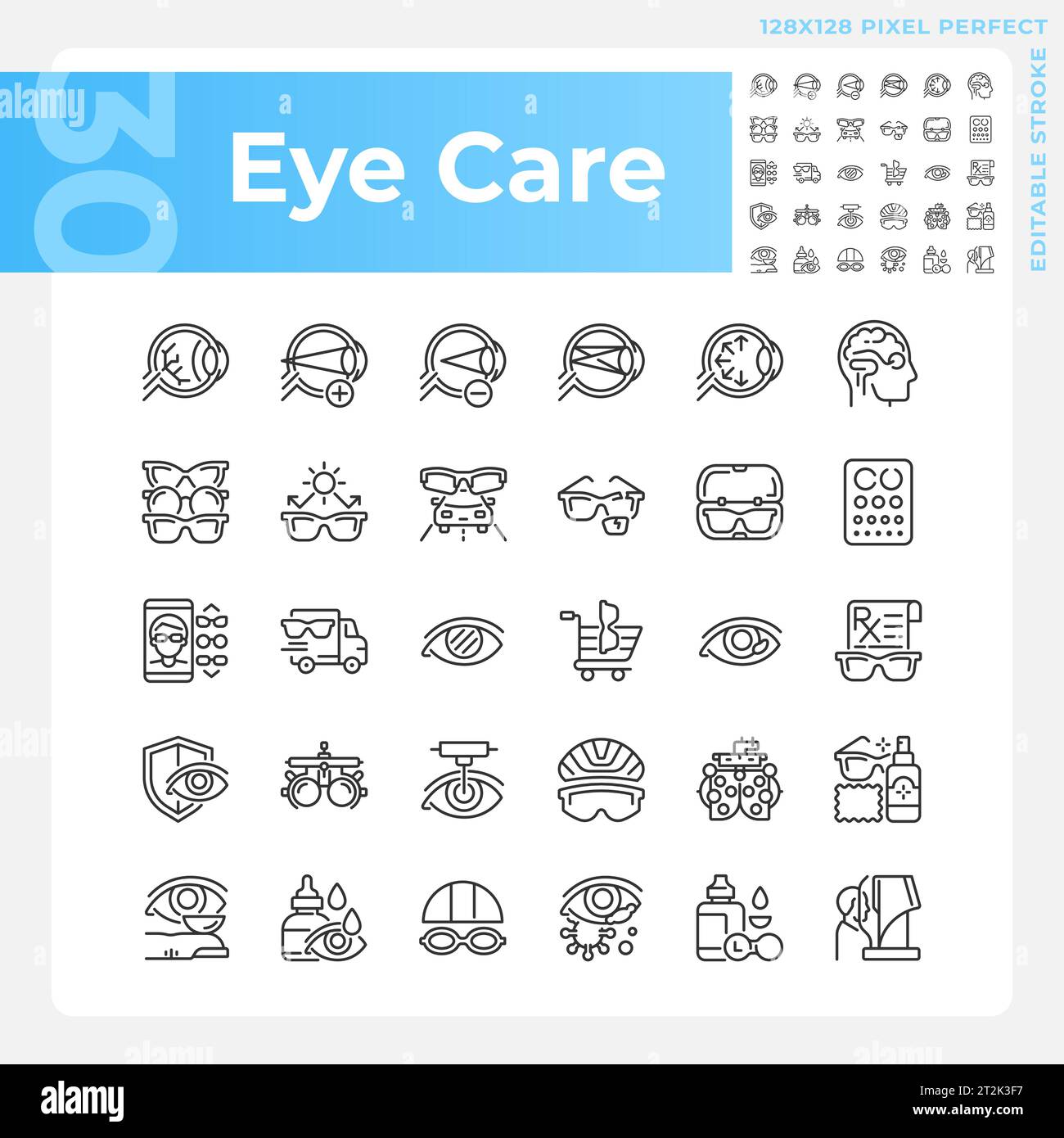Customizable pixel perfect eye care linear icons set Stock Vector