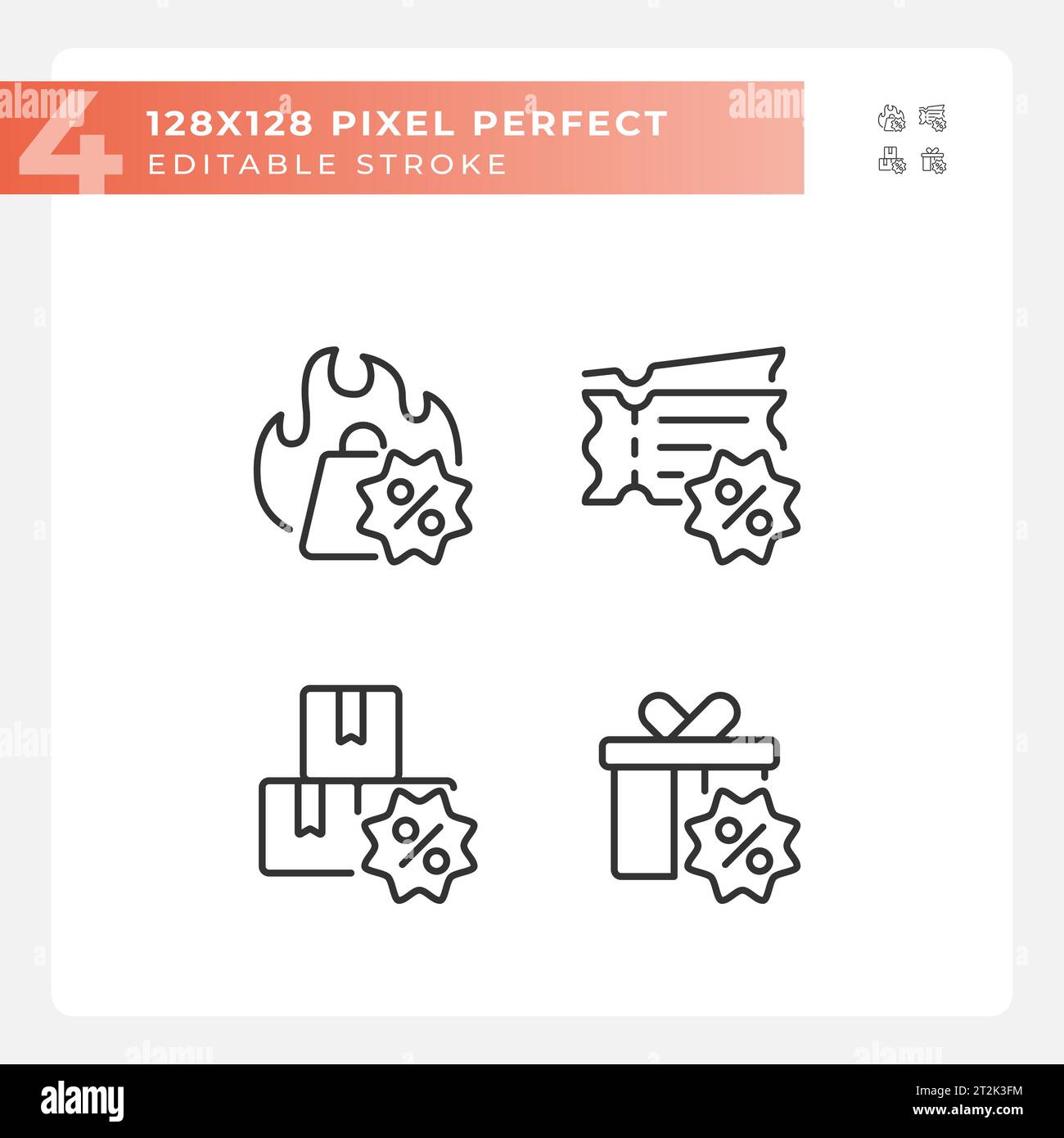 Pixel perfect black discounts icons set Stock Vector
