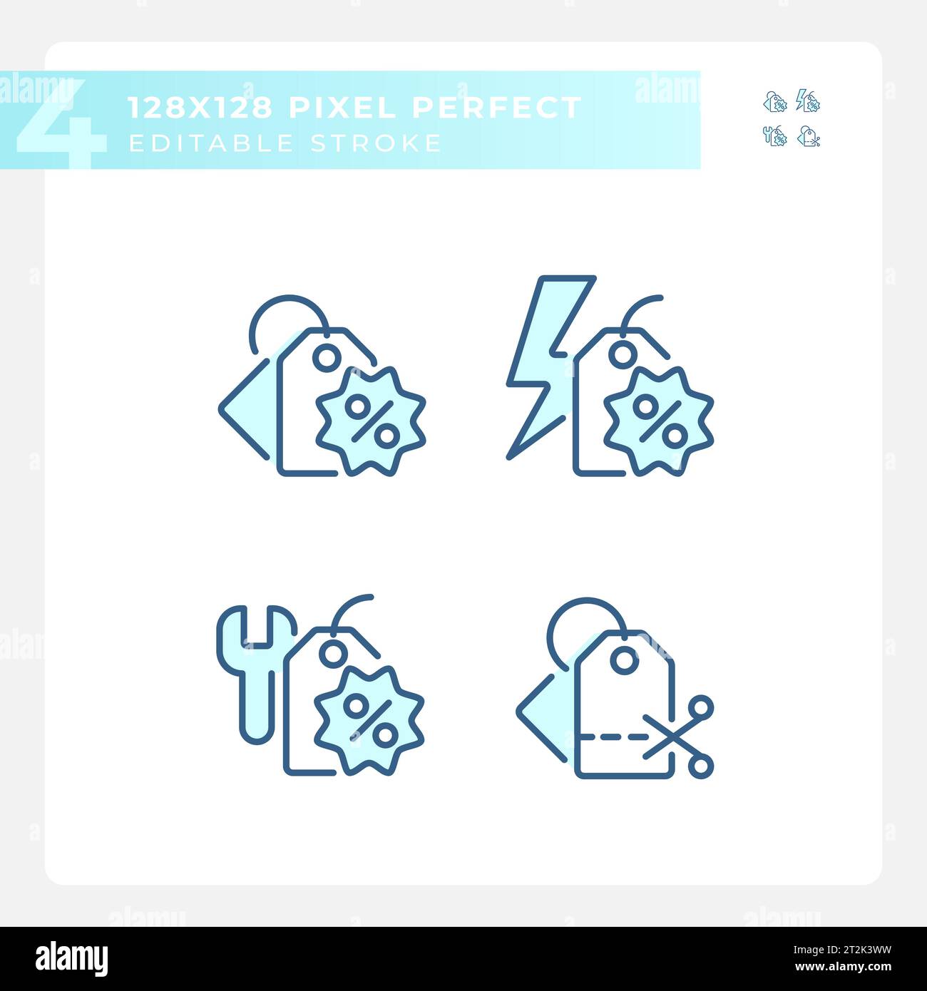 Editable blue simple discounts icons collection Stock Vector